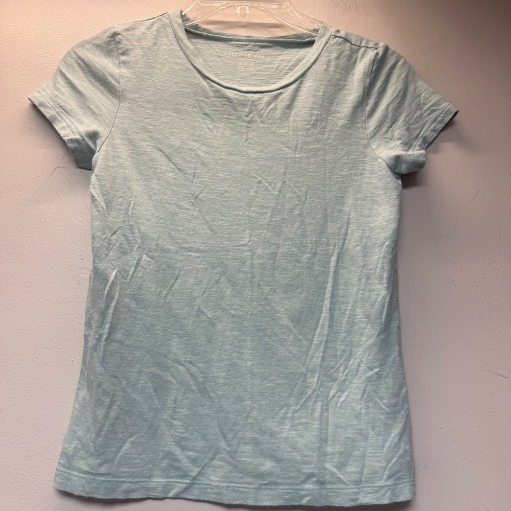 American Eagle T-Shirt Womens XS Light Blue Excellent Slub Knit Crew Neck Tee